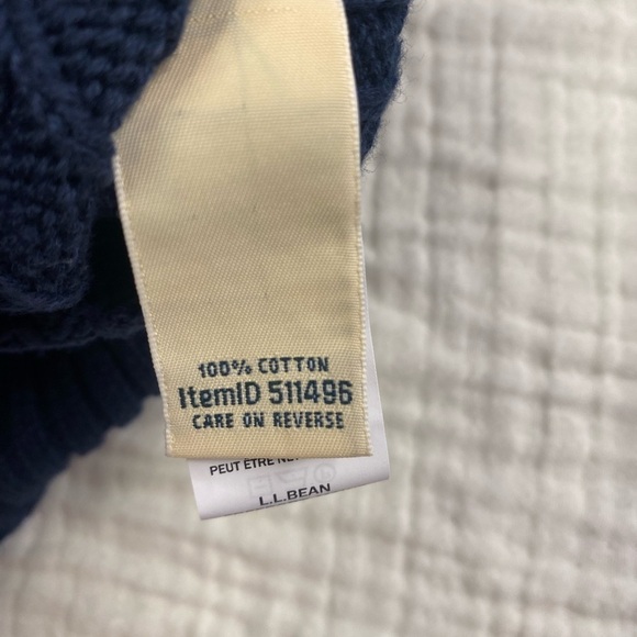 LL Bean Double Cable Knit Button Up Cardigan Sweater Size Large Navy Blue - Picture 7 of 16